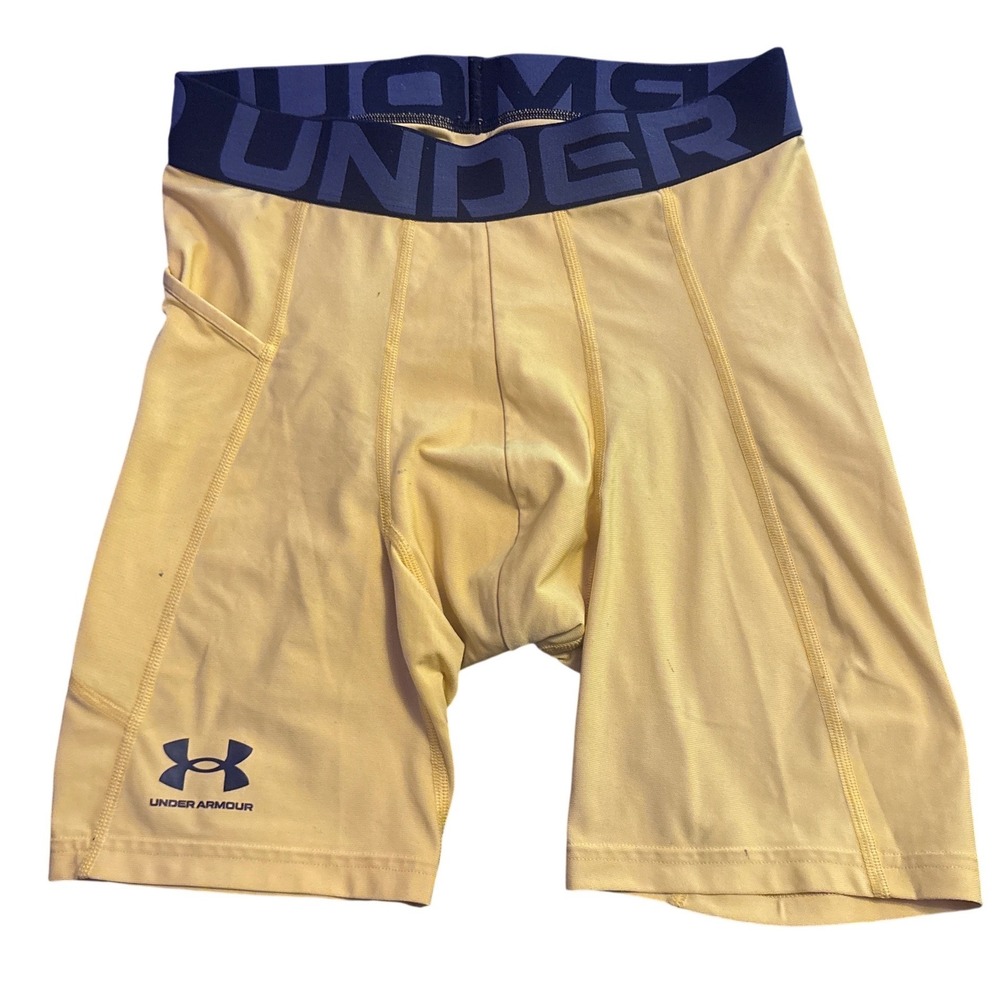 Under Armour Men's HeatGear 6in Compression Shorts Gold Navy Pocket Size M